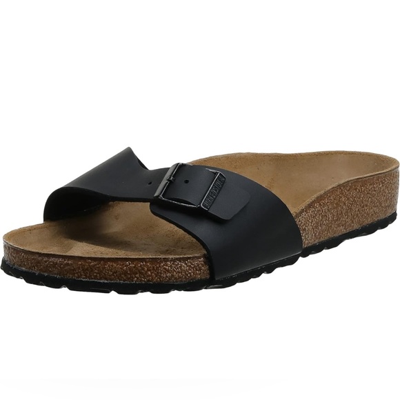Birkenstock Madrid Birko-Flor Black Leather Slide Sandals Women's 38 / US 7 Shoe - Picture 1 of 10